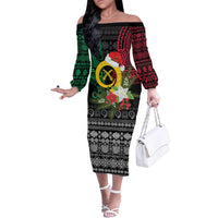 Vanuatu Pig's Tusk Meri Krismas! Family Matching Off The Shoulder Long Sleeve Dress and Hawaiian Shirt Vanuatuan Ancient Art Spirit - Polynesian Pride