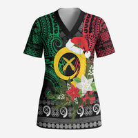 Vanuatu Pig's Tusk Meri Krismas! Scrub Top Vanuatuan Ancient Art Spirit - Polynesian Pride