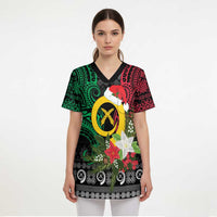 Vanuatu Pig's Tusk Meri Krismas! Scrub Top Vanuatuan Ancient Art Spirit - Polynesian Pride
