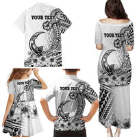 Ia Orana Tahiti Personalised Family Matching Puletasi Dress and Hawaiian Shirt French Polynesia Hook Tattoo Special White Color LT9