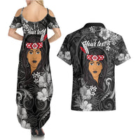 New Zealand Custom Women's Day Couples Matching Summer Maxi Dress and Hawaiian Shirt Maori Girl Feathers of Hope - Black LT9 - Polynesian Pride