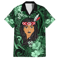 New Zealand Custom Women's Day Family Matching Off Shoulder Short Dress and Hawaiian Shirt Maori Girl Feathers of Hope - Green LT9 Dad's Shirt - Short Sleeve Green - Polynesian Pride