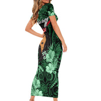 New Zealand Custom Women's Day Short Sleeve Bodycon Dress Maori Girl Feathers of Hope - Green LT9 - Polynesian Pride