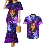 New Zealand Custom Women's Day Couples Matching Mermaid Dress and Hawaiian Shirt Maori Girl Feathers of Hope - Purple LT9 Purple - Polynesian Pride