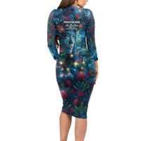 New Zealand Matariki Pohutukawa Long Sleeve Bodycon Dress Te Mauri te Ora