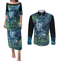 New Zealand Matariki Tupuanuku Couples Matching Puletasi and Long Sleeve Button Shirt Te W o te Hauhake LT9 Art - Polynesian Pride