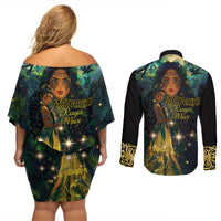 New Zealand Matariki Couples Matching Off Shoulder Short Dress and Long Sleeve Button Shirt Rongo Mori Wellbeing and Good Luck LT9 - Polynesian Pride