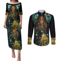 New Zealand Matariki Couples Matching Puletasi and Long Sleeve Button Shirt Rongo Mori Wellbeing and Good Luck LT9 Art - Polynesian Pride
