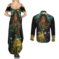 New Zealand Matariki Couples Matching Summer Maxi Dress and Long Sleeve Button Shirt Rongo Mori Wellbeing and Good Luck LT9 - Polynesian Pride