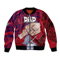 Personalised Dads Day American Samoa Sleeve Zip Bomber Jacket Dad Ou Te Alofa Ia Te Oe Tama - Polynesian Flowers Tribal LT9 Unisex Red - Polynesian Pride