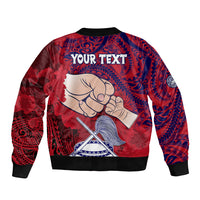 Personalised Dads Day American Samoa Sleeve Zip Bomber Jacket Dad Ou Te Alofa Ia Te Oe Tama - Polynesian Flowers Tribal LT9 - Polynesian Pride