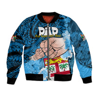 Personalised Dads Day Fiji Bomber Jacket Dad Au Lomani Iko - Polynesian Flowers Tribal LT9 Unisex Blue - Polynesian Pride