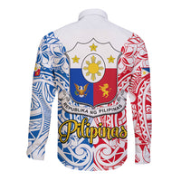 125th Independence Anniversary Philippines Long Sleeve Button Shirt Polynesian Pilipinas Flag Style - White LT9 - Polynesian Pride