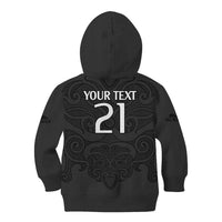 (Custom Text And Number) New Zealand Rugby Kid Hoodie All Black Fern with Maori Tribal Pattern LT9 - Polynesian Pride