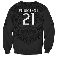 (Custom Text And Number) New Zealand Rugby Sweatshirt All Black Fern with Maori Tribal Pattern LT9 - Polynesian Pride