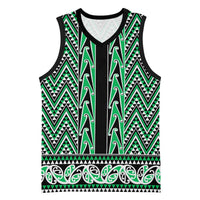 New Zealand Maori Niho Taniwha Basketball Jersey Kakariki Mangopare and Puhoro Pattern - Polynesian Pride
