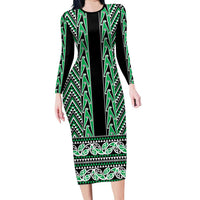 New Zealand Maori Niho Taniwha Family Matching Long Sleeve Bodycon Dress and Hawaiian Shirt Kakariki Mangopare and Puhoro Pattern