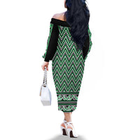 New Zealand Maori Niho Taniwha Family Matching Off The Shoulder Long Sleeve Dress and Hawaiian Shirt Kakariki Mangopare and Puhoro Pattern