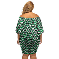 New Zealand Maori Niho Taniwha Family Matching Off Shoulder Short Dress and Hawaiian Shirt Kakariki Mangopare and Puhoro Pattern