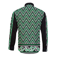 New Zealand Maori Niho Taniwha Long Sleeve Button Shirt Kakariki Mangopare and Puhoro Pattern LT9 - Polynesian Pride