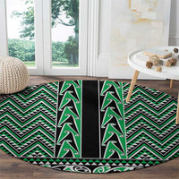 New Zealand Maori Niho Taniwha Round Carpet Kakariki Mangopare and Puhoro Pattern