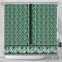 New Zealand Maori Niho Taniwha Shower Curtain Kakariki Mangopare and Puhoro Pattern