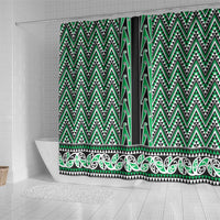 New Zealand Maori Niho Taniwha Shower Curtain Kakariki Mangopare and Puhoro Pattern