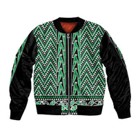 New Zealand Maori Niho Taniwha Sleeve Zip Bomber Jacket Kakariki Mangopare and Puhoro Pattern