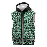 New Zealand Maori Niho Taniwha Sleeveless Zip Hoodie Kakariki Mangopare and Puhoro Pattern LT9 Green - Polynesian Pride