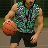 New Zealand Maori Niho Taniwha Sleeveless Zip Hoodie Kakariki Mangopare and Puhoro Pattern - Polynesian Pride