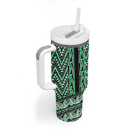 New Zealand Maori Niho Taniwha Tumbler With Handle Kakariki Mangopare and Puhoro Pattern