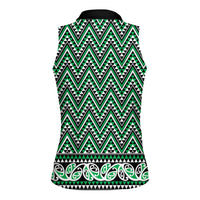New Zealand Maori Niho Taniwha Women Sleeveless Polo Shirt Kakariki Mangopare and Puhoro Pattern