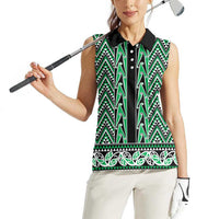 New Zealand Maori Niho Taniwha Women Sleeveless Polo Shirt Kakariki Mangopare and Puhoro Pattern