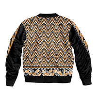 New Zealand Maori Niho Taniwha Sleeve Zip Bomber Jacket Karaka Mangopare and Puhoro Pattern