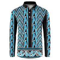 New Zealand Maori Niho Taniwha Button Sweatshirt Kikorangi Mangopare and Puhoro Pattern LT9 Blue - Polynesian Pride