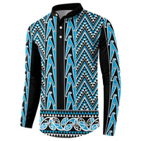 New Zealand Maori Niho Taniwha Button Sweatshirt Kikorangi Mangopare and Puhoro Pattern LT9 - Polynesian Pride