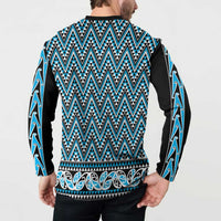 New Zealand Maori Niho Taniwha Button Sweatshirt Kikorangi Mangopare and Puhoro Pattern LT9 - Polynesian Pride