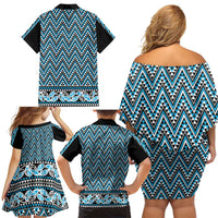 New Zealand Maori Niho Taniwha Family Matching Off Shoulder Short Dress and Hawaiian Shirt Kikorangi Mangopare and Puhoro Pattern