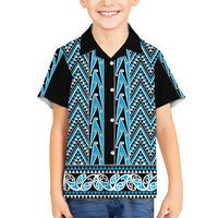 New Zealand Maori Niho Taniwha Family Matching Short Sleeve Bodycon Dress and Hawaiian Shirt Kikorangi Mangopare and Puhoro Pattern