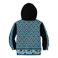 New Zealand Maori Niho Taniwha Kid Hoodie Kikorangi Mangopare and Puhoro Pattern
