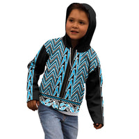 New Zealand Maori Niho Taniwha Kid Hoodie Kikorangi Mangopare and Puhoro Pattern