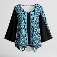 New Zealand Maori Niho Taniwha Kimono Sleeve Blouse Kikorangi Mangopare and Puhoro Pattern - Polynesian Pride