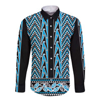 New Zealand Maori Niho Taniwha Long Sleeve Button Shirt Kikorangi Mangopare and Puhoro Pattern LT9 Unisex Blue - Polynesian Pride