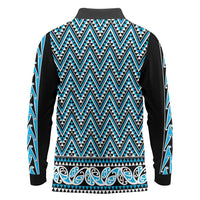 New Zealand Maori Niho Taniwha Long Sleeve Polo Shirt Kikorangi Mangopare and Puhoro Pattern