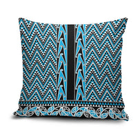 New Zealand Maori Niho Taniwha Pillow Cover Kikorangi Mangopare and Puhoro Pattern - Polynesian Pride