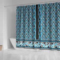 New Zealand Maori Niho Taniwha Shower Curtain Kikorangi Mangopare and Puhoro Pattern