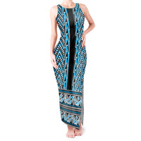 New Zealand Maori Niho Taniwha Tank Maxi Dress Kikorangi Mangopare and Puhoro Pattern