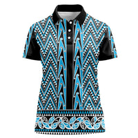 New Zealand Maori Niho Taniwha Women Polo Shirt Kikorangi Mangopare and Puhoro Pattern