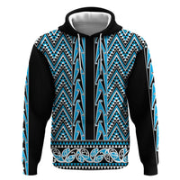 New Zealand Maori Niho Taniwha Zip Hoodie Kikorangi Mangopare and Puhoro Pattern