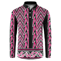 New Zealand Maori Niho Taniwha Button Sweatshirt Mawhero Mangopare and Puhoro Pattern LT9 Pink - Polynesian Pride